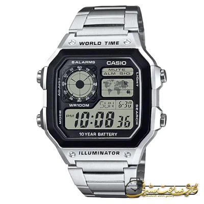 ساعت مردانه کاسیو AE-1200WHD-1AVDF بند استیل دیجیتال جهان نما معروف به کاسیو رویال