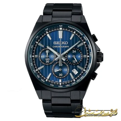 ساعت مردانه سیکو SBTR035 تمام مشکی با صفحه کرونوگراف آبی کاربنی تیره