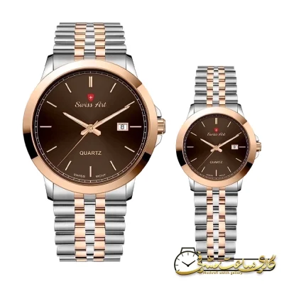 ساعت ست کلاسیک سوئیس آرت 920091SR1605 دو رنگ نقرهای-رزگلد با صفحه قهوهای - ساعت ست سوئیس آرت 920091SR1605